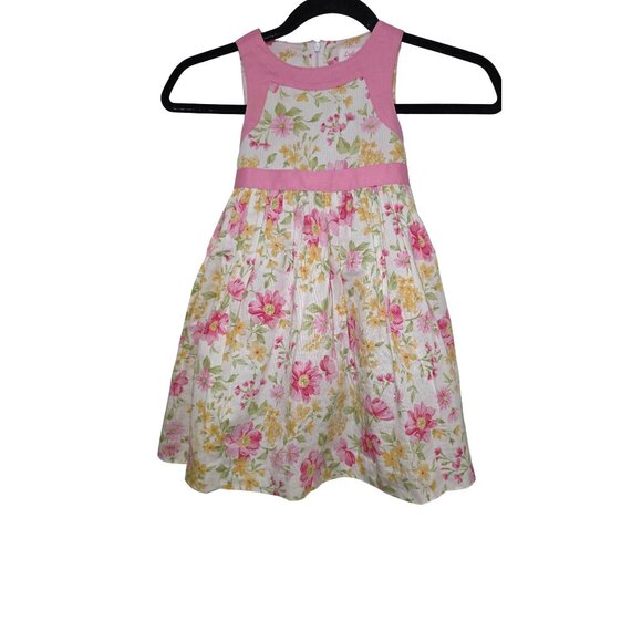Lydia Jane Girl Pink & Floral Sleeveless Dress With Bow Accent Size 3T - Picture 1 of 5